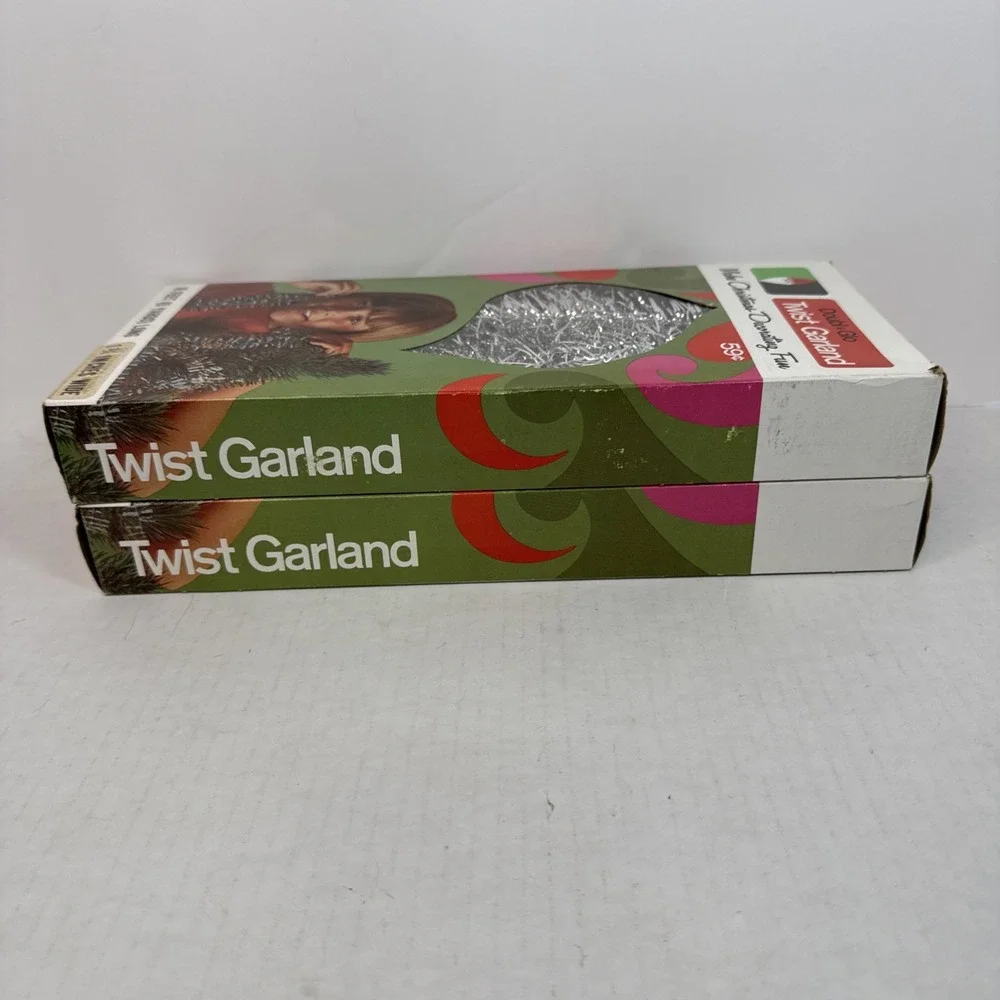 2 NOS Doubl Glo Silver Tinsel‎ Twist Garland 18 Feet 6 Yards 1 1/3 Inch Wide